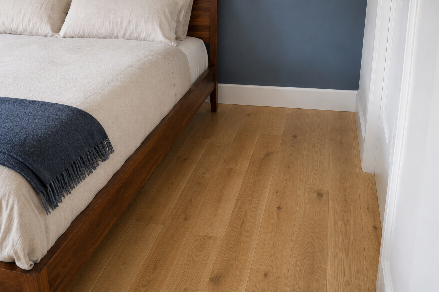 Close detail of the walking clearance beside a correctly sized bed