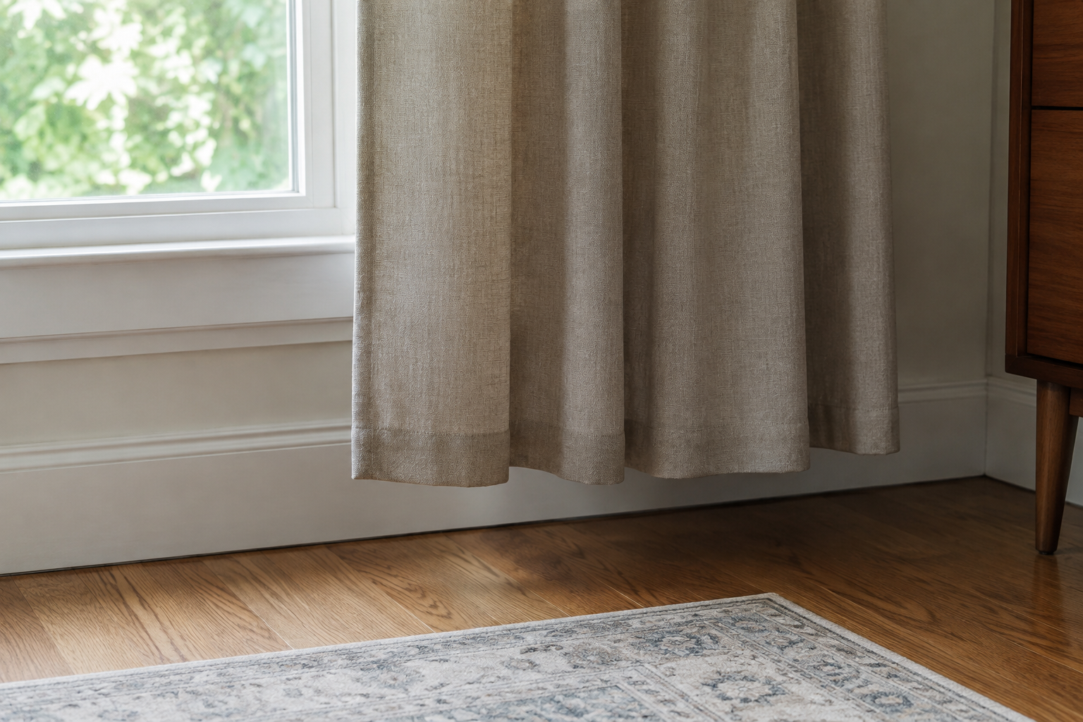 Curtains hanging several inches too short above the floor, a common curtain length mistake