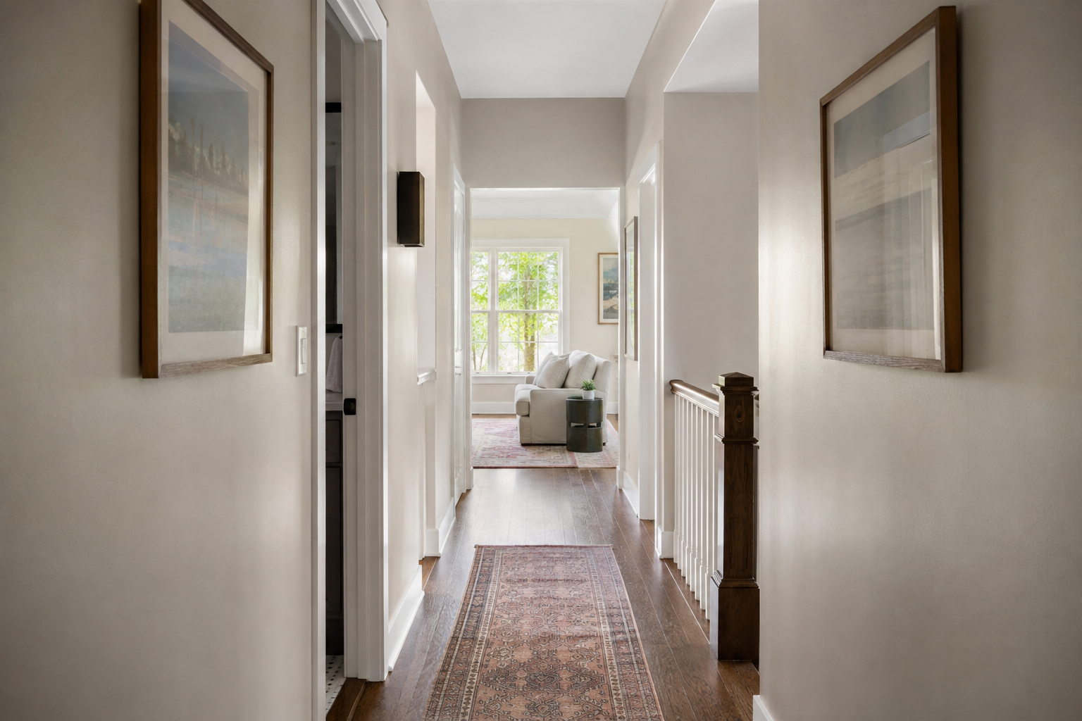 Hallway wall painted in a durable higher-sheen finish in a high-traffic space