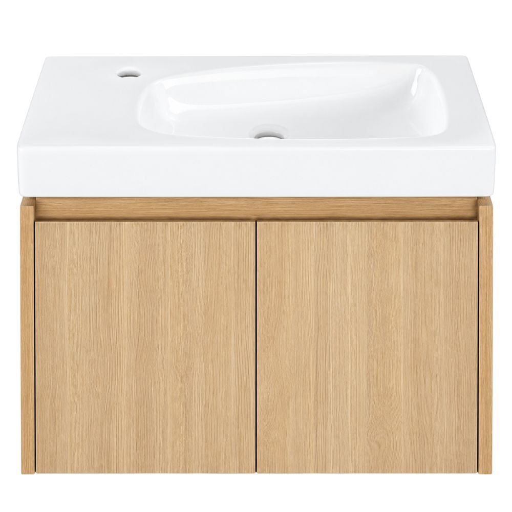 Floating Bathroom Vanity With Ceramic Sink, Oak