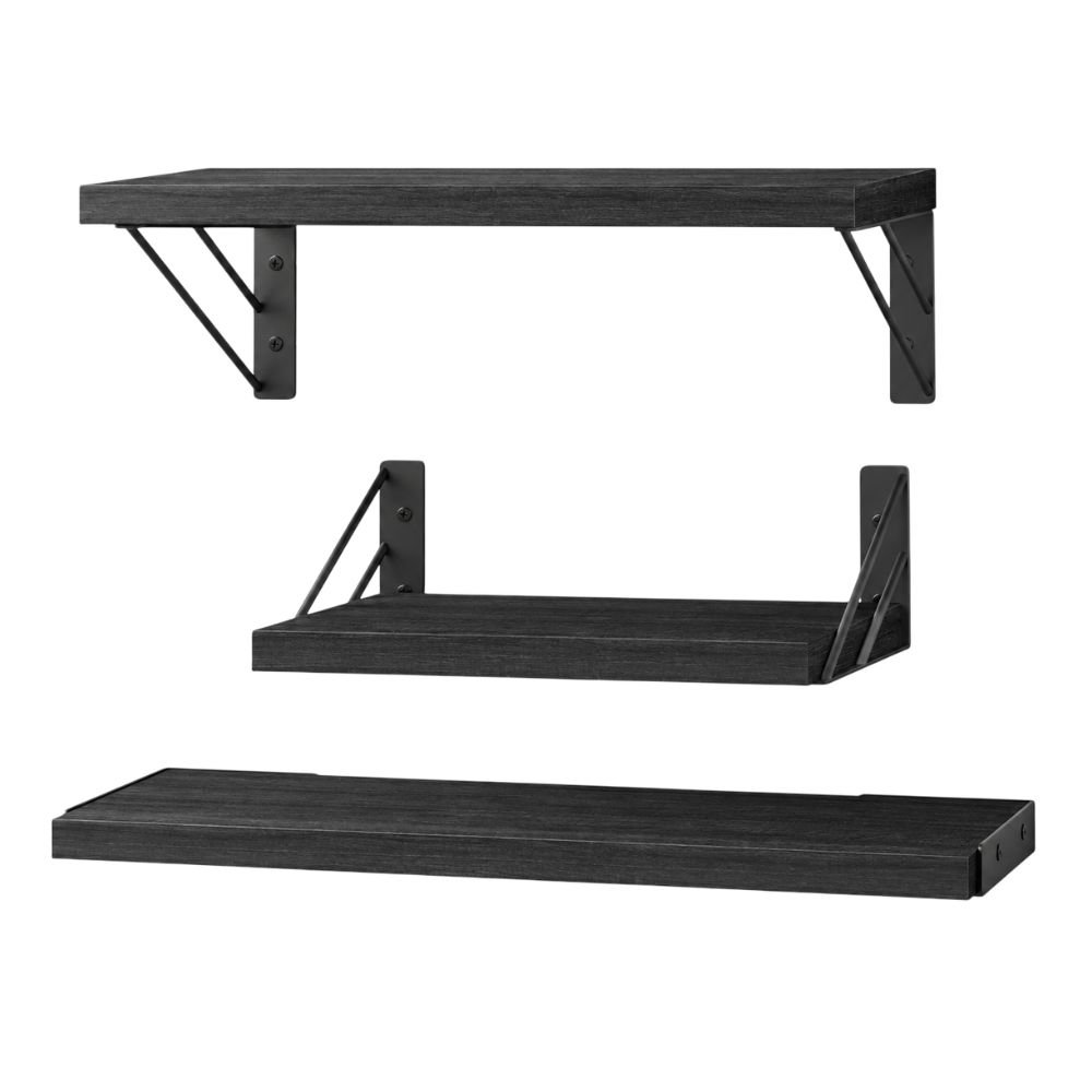 BAYKA black wall-mounted floating shelves, set of three, 16 inches each