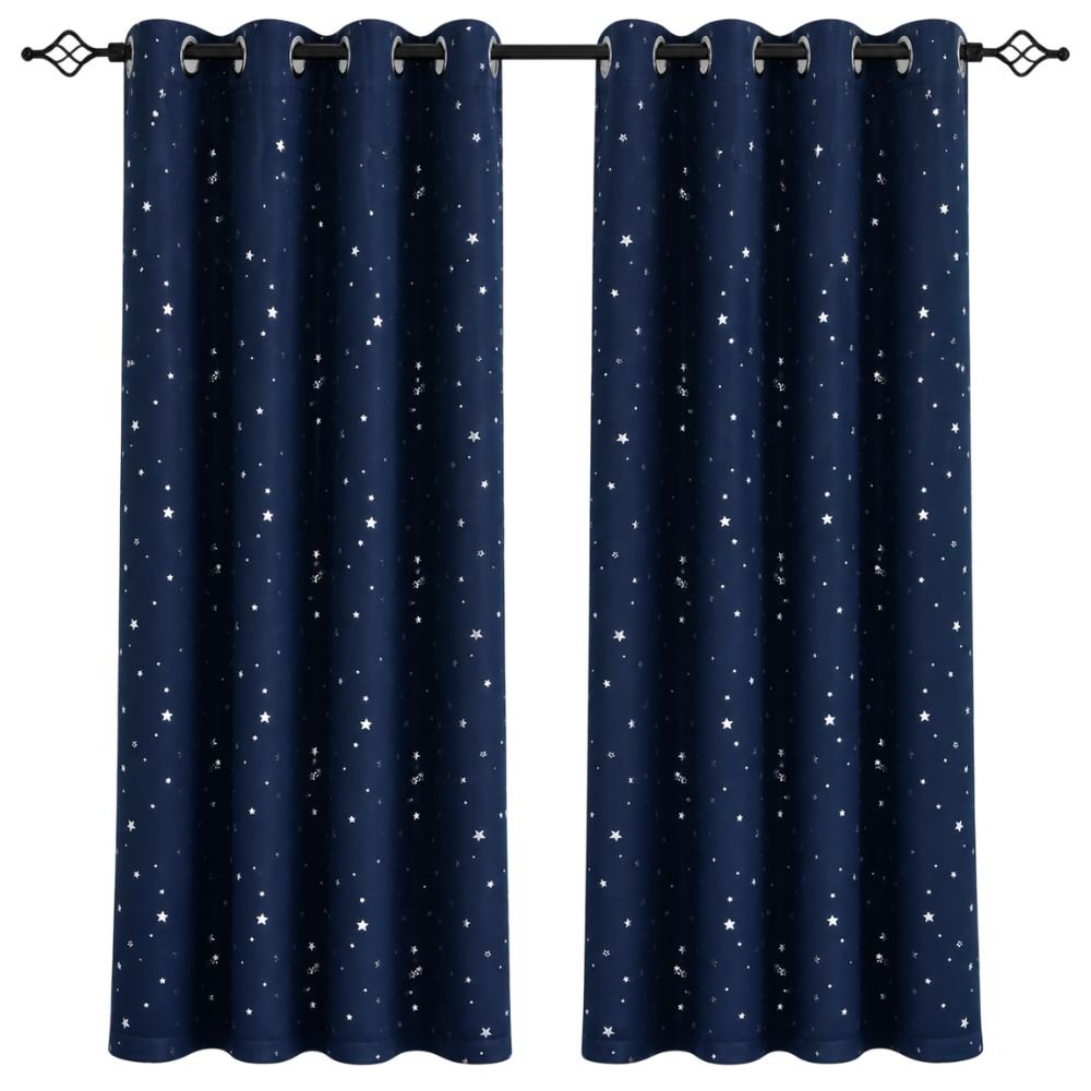 BGment kids blackout curtain panels with silver star print, grommet header