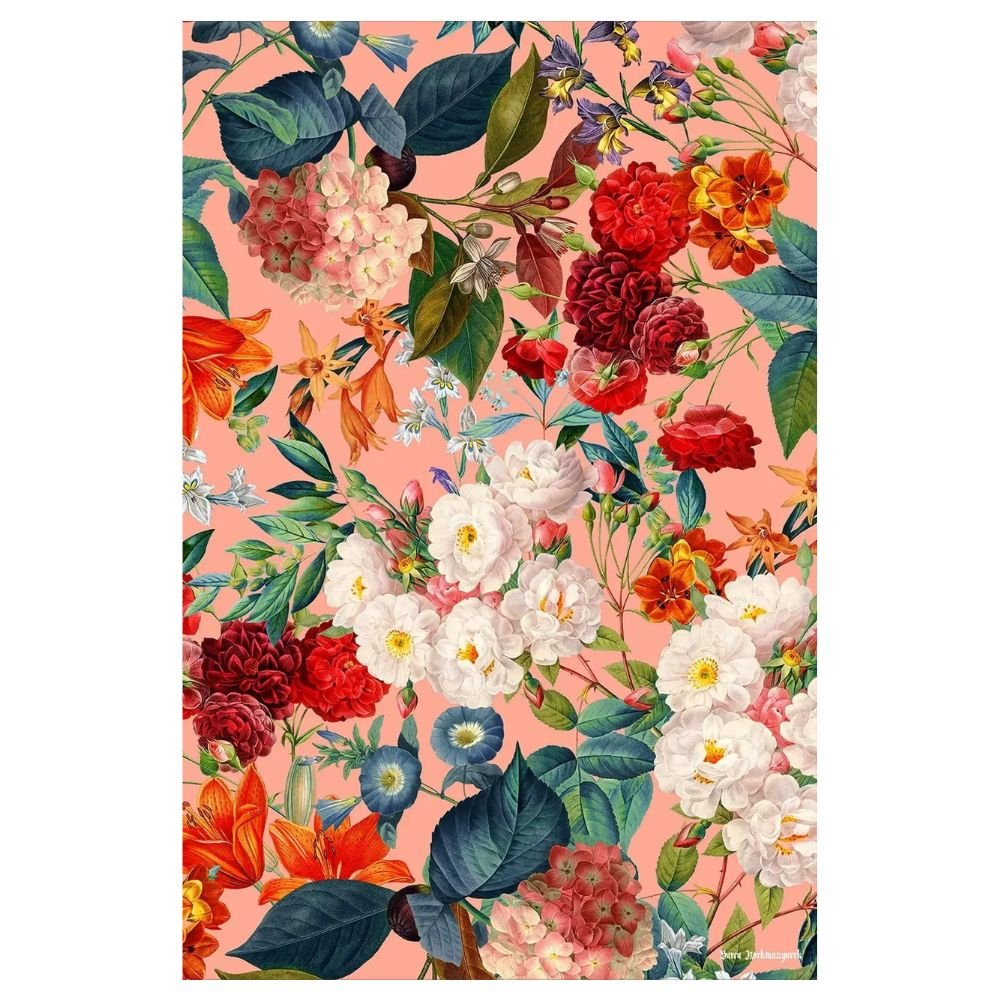 Coral Pink Floral Botanical Art, a graphic floral print