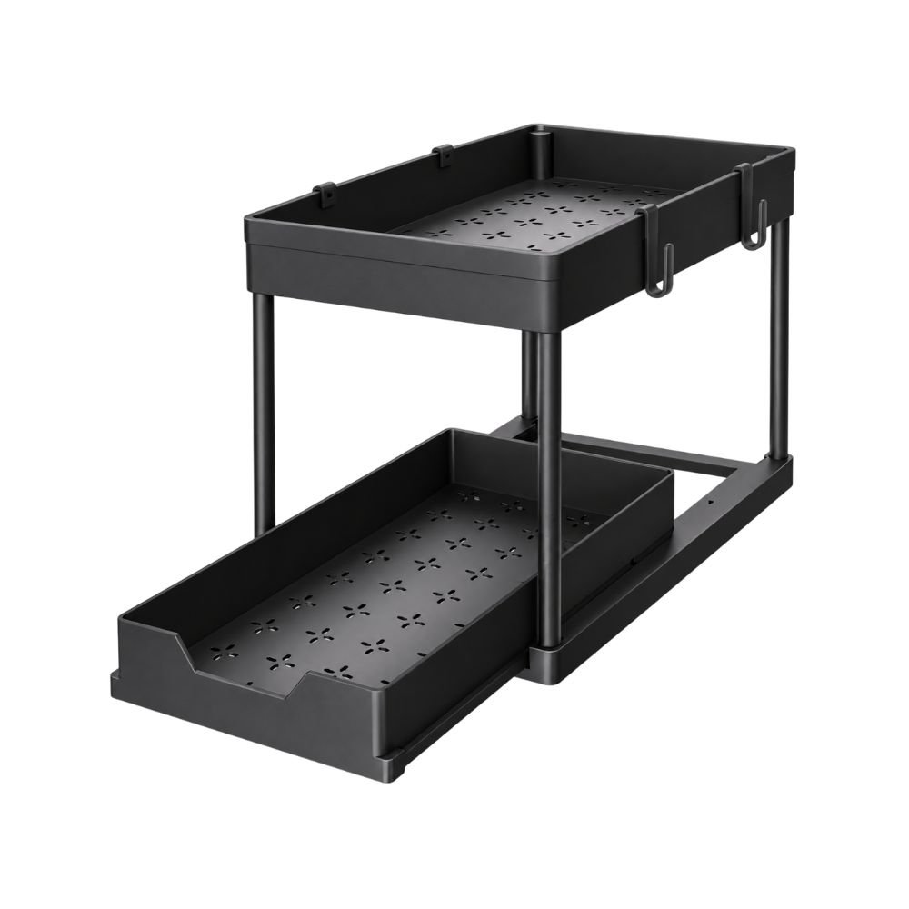 DEKAVA 2-Tier Sliding Cabinet Basket Organizer, 2 pack, for under-sink bathroom storage