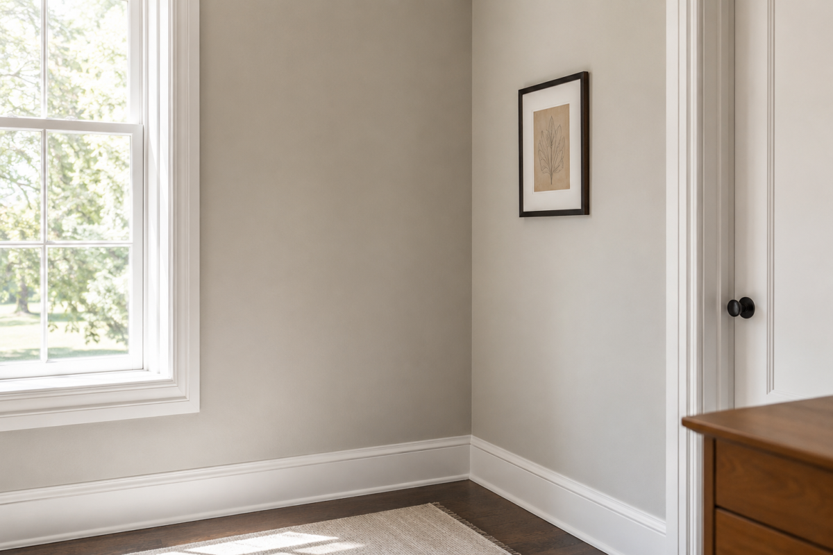 Matte-painted wall in a room corner under soft natural daylight