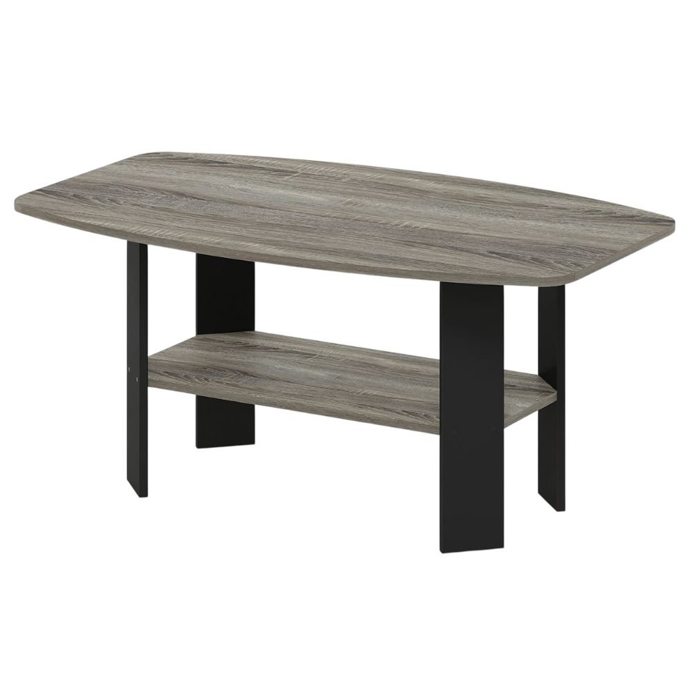 Simple rectangular coffee table in a French oak grey finish with black legs