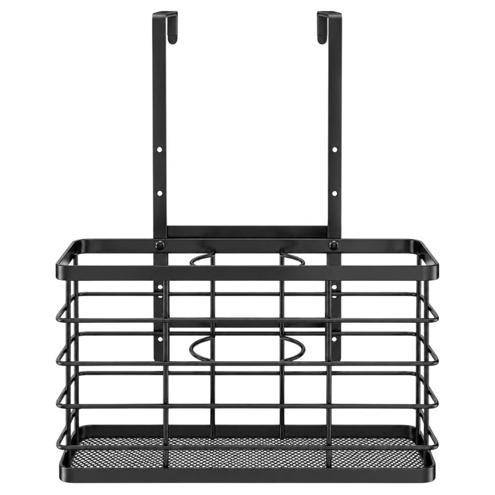 Wall or cabinet-door mounted 3-in-1 hair tool organizer for blow dryer, flat iron, and curling iron