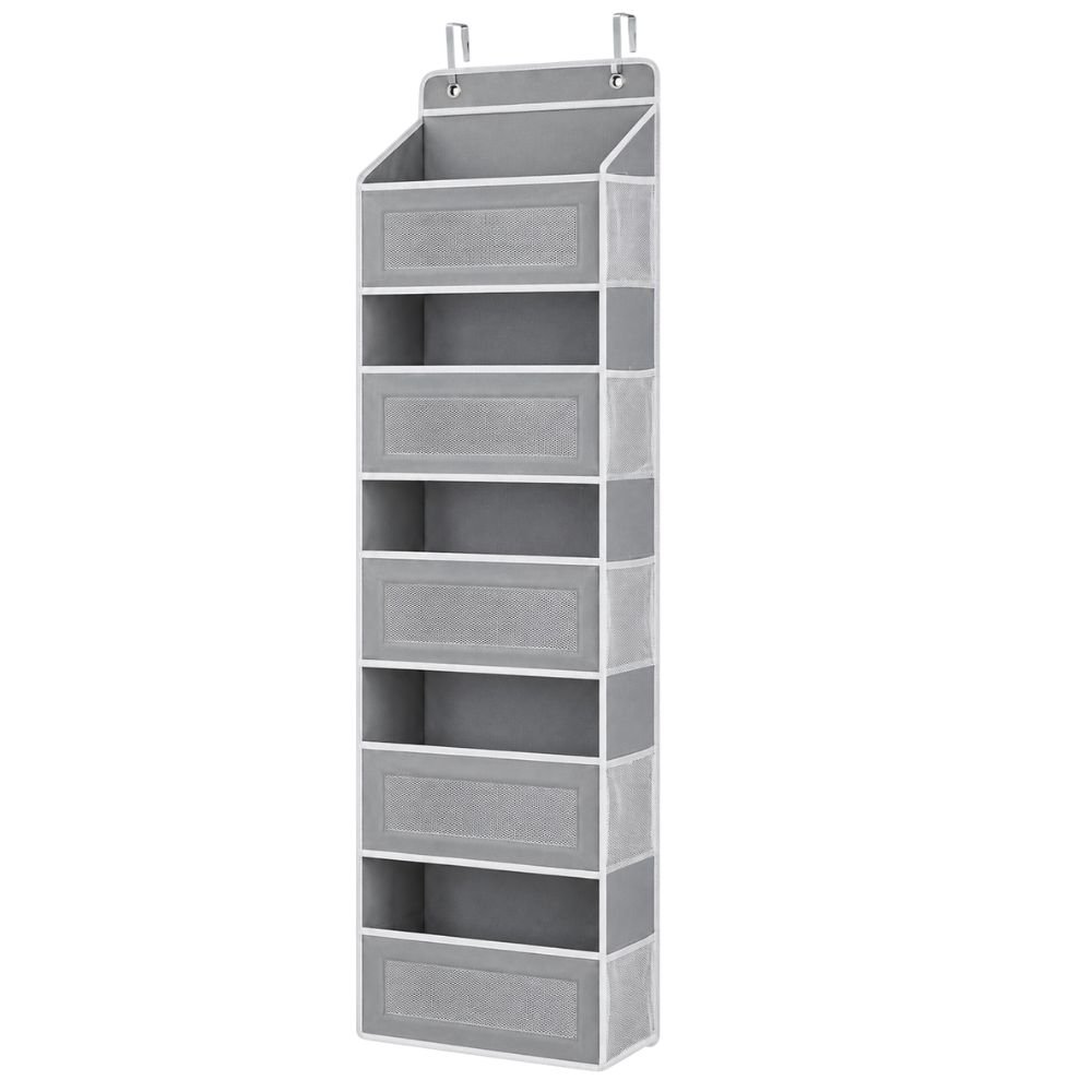 JARLINK 5-shelf over-the-door organizer in grey with anti-tilt strap
