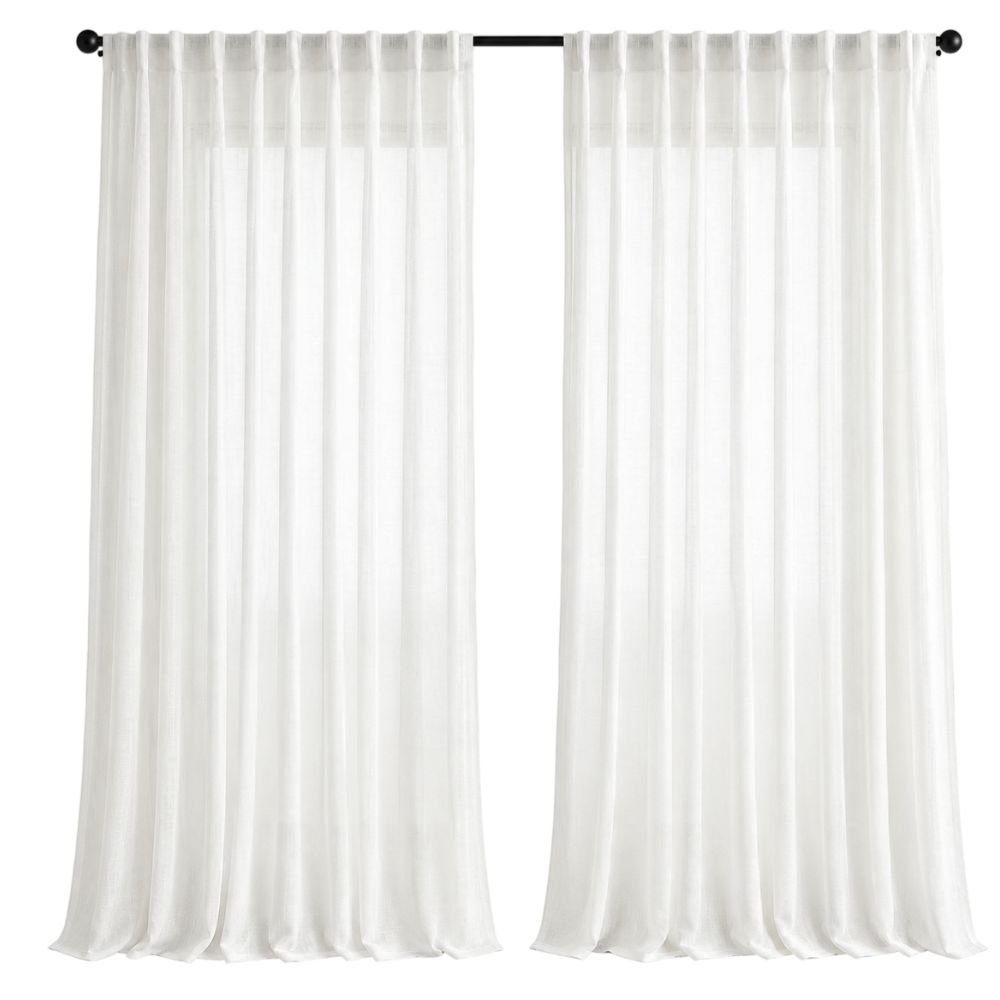 Joy 100% European flax linen sheer curtain panel, pleated header