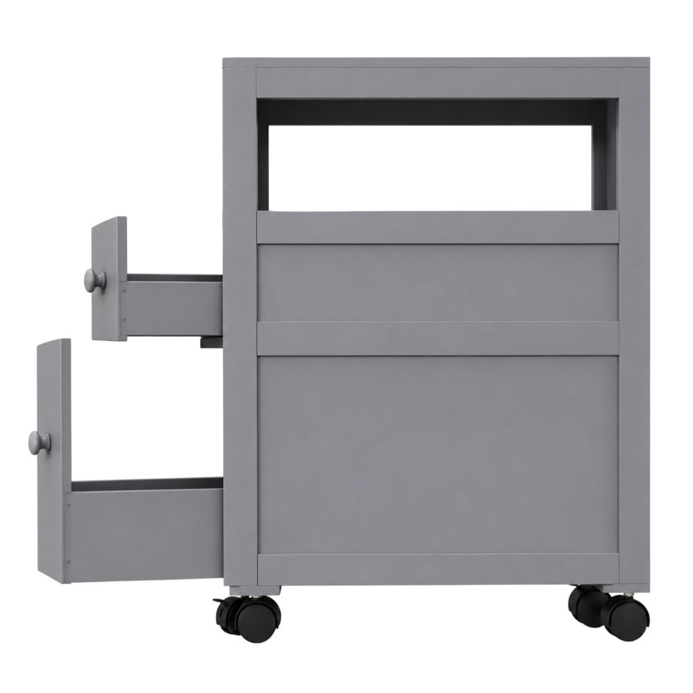kleankin space-saving narrow bathroom storage cabinet with toilet paper holder, drawers, and rolling wheels, grey