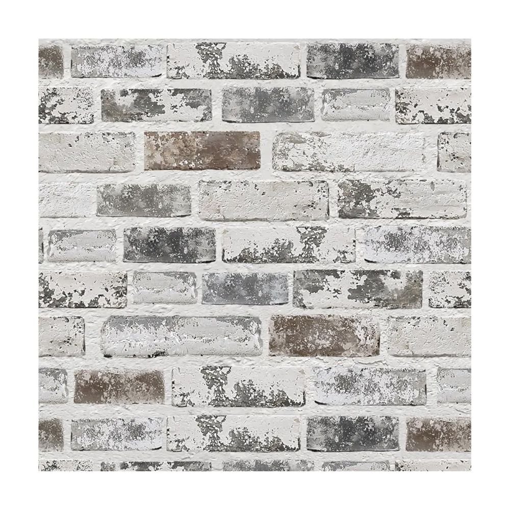 PeonyQueen Grey and White 3D Brick Peel and Stick Wallpaper