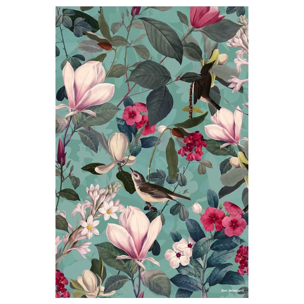 Retro Teal Floral Botanical Print