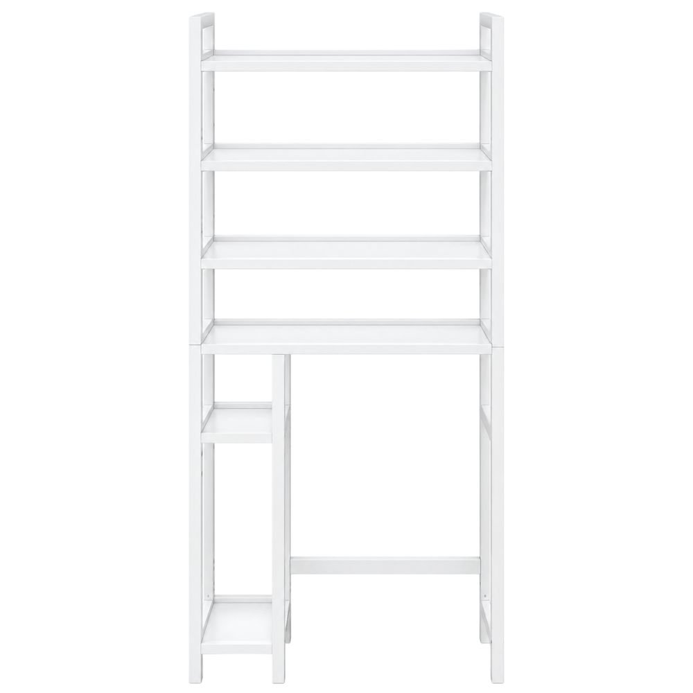 SONGMICS 4-Tier Bamboo Over the Toilet Storage in Cloud White with adjustable shelves and cane-front doors
