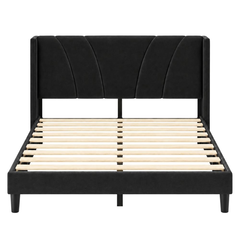 SweetNight Velvet Upholstered Wingback Platform Bed Frame