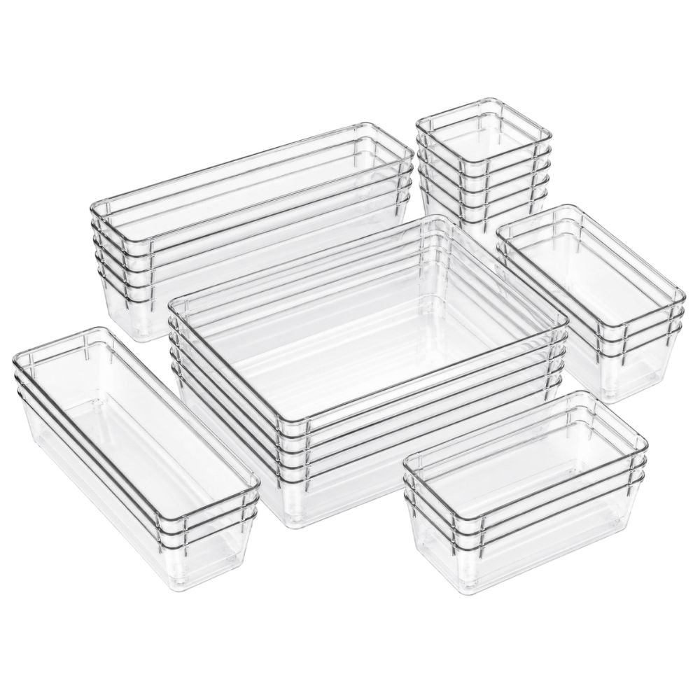 Vtopmart 28-piece clear plastic drawer organizer set in four sizes