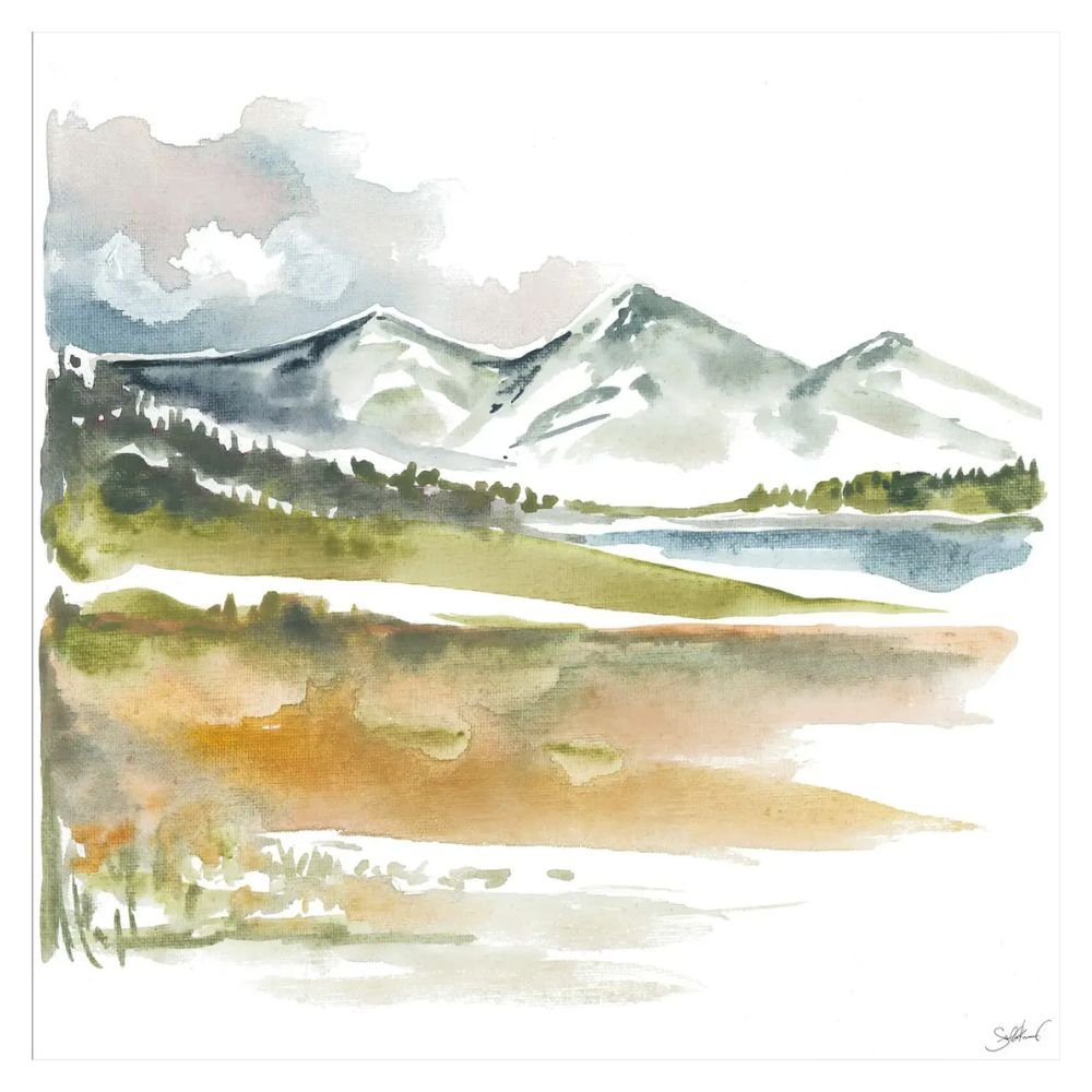 Watercolor Mountain Range art print in cool blues