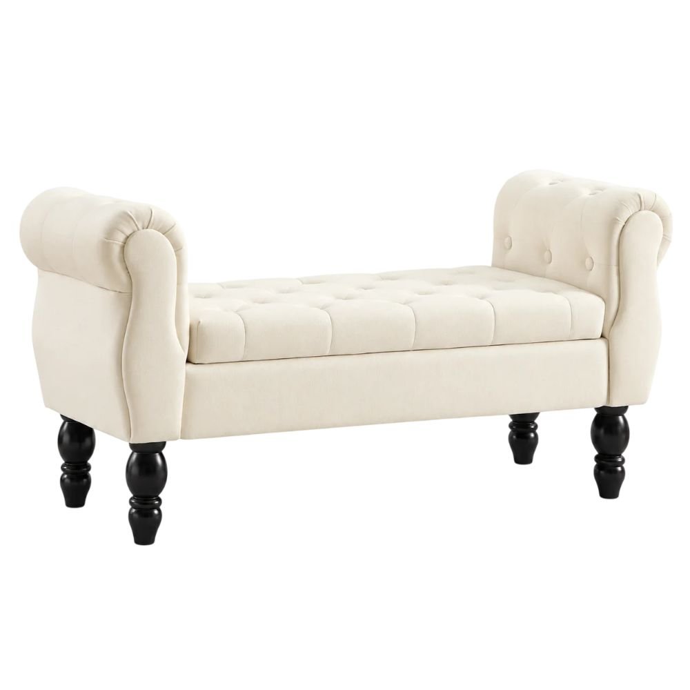 Chummaven Velvet Lift-Top Storage Bench With Arms