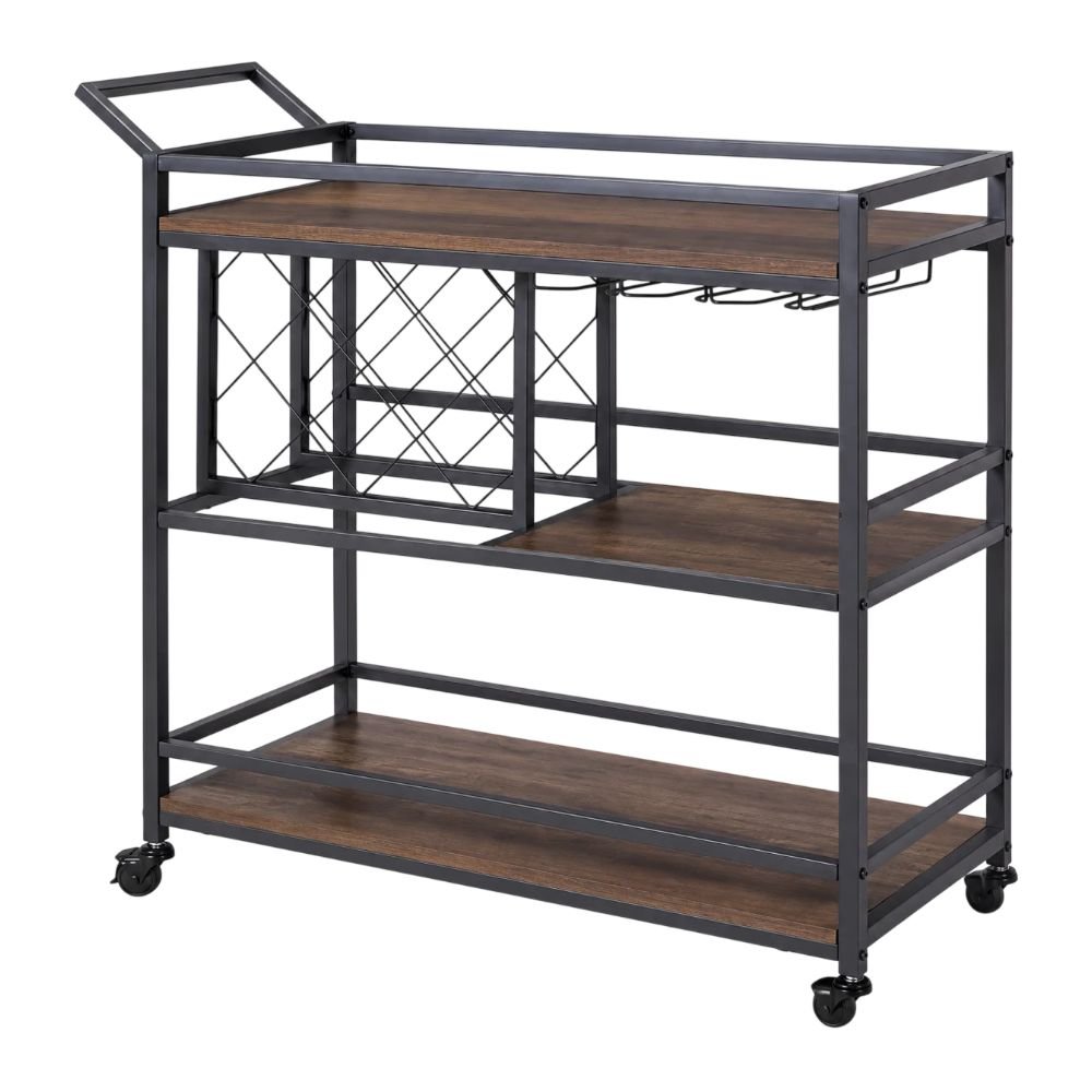 FATORRI Walnut Bar Cart With Wine Rack