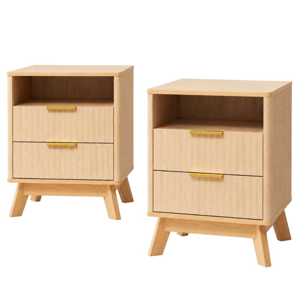 Fluted Nightstand Set of 2 With Charging Station