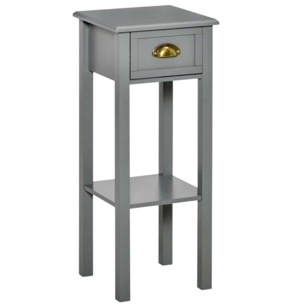 HOMCOM 2 Tier Night Stand With Drawer, Grey