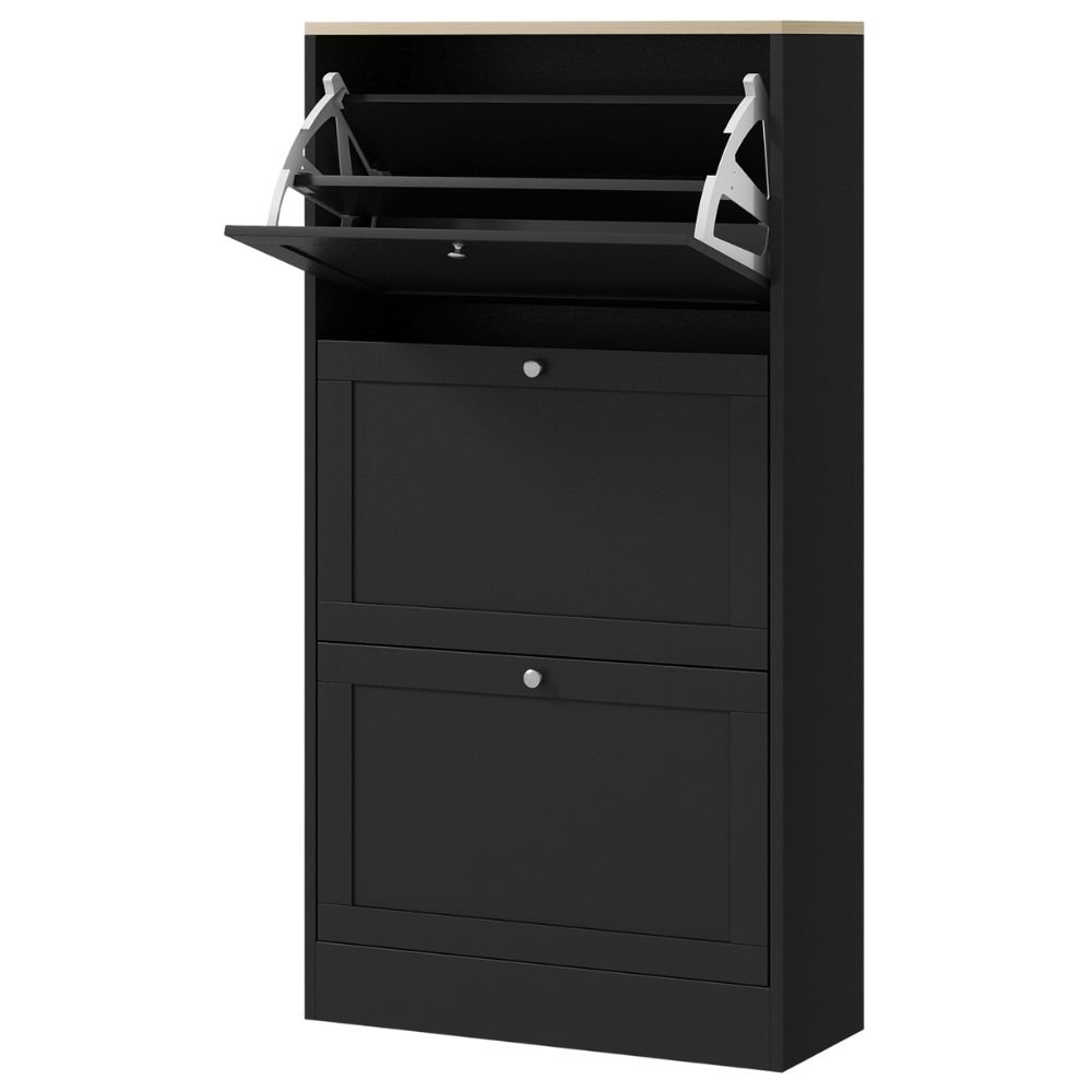 HOMCOM 3 Flip Drawer Shoe Cabinet for 12 to 18 Pairs, Black