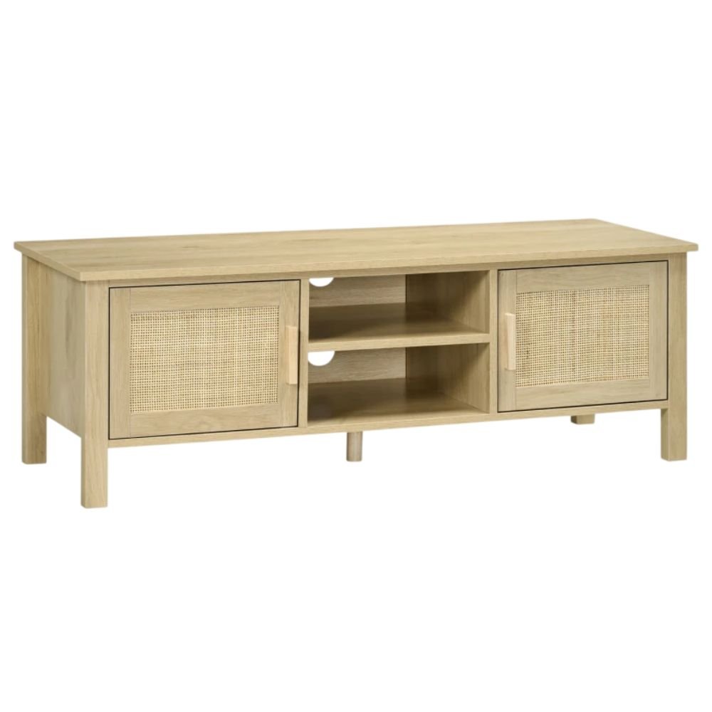HOMCOM Boho TV Stand With Rattan Doors