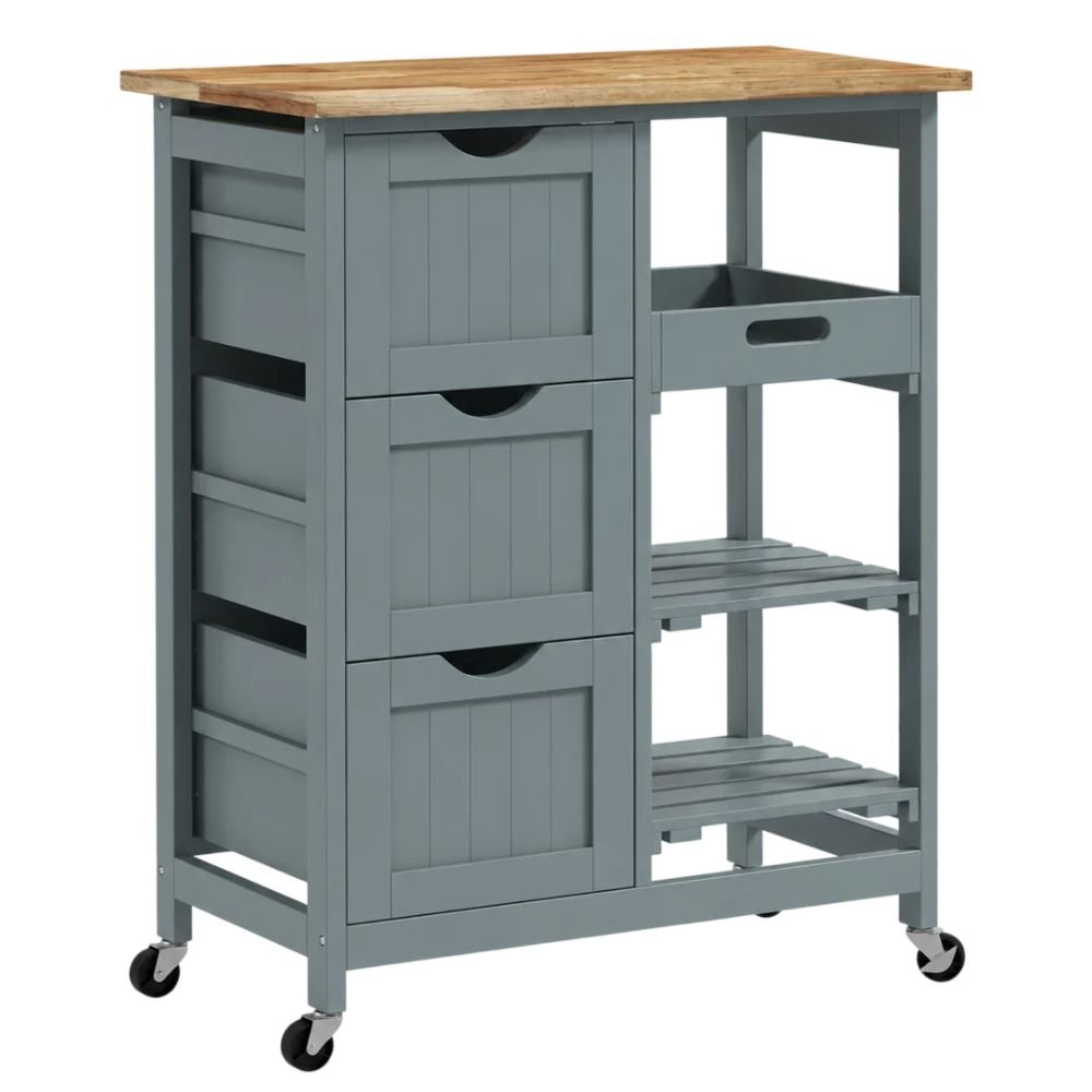 HOMCOM Compact Rolling Kitchen Cart With Wood Top