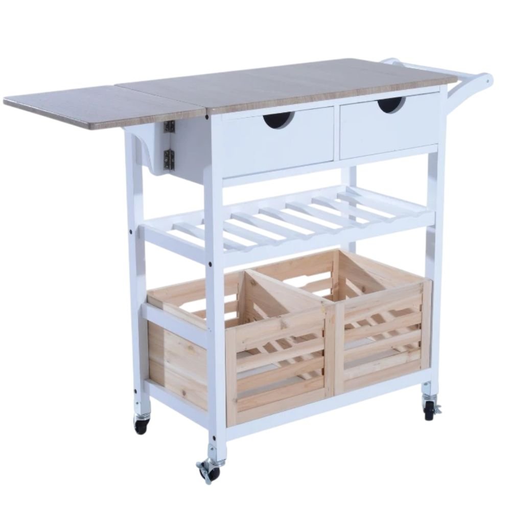 HOMCOM Drop-Leaf Serving Cart With Wine Rack