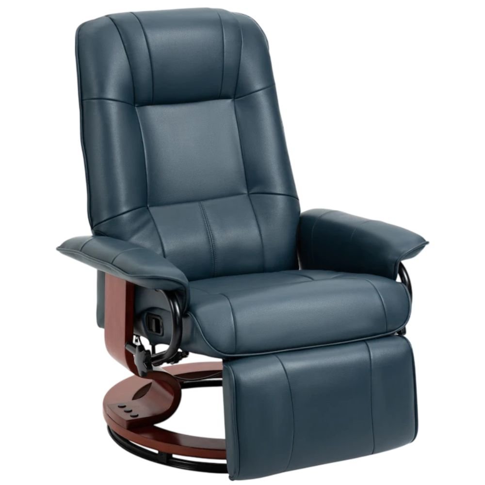 HOMCOM Faux Leather Swivel Recliner With Wood Base