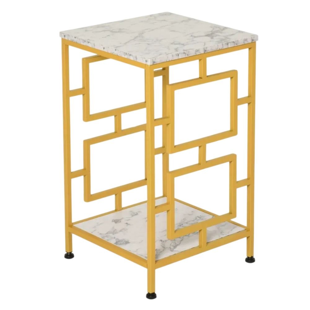 HOMCOM Art Deco Faux Marble Side Table