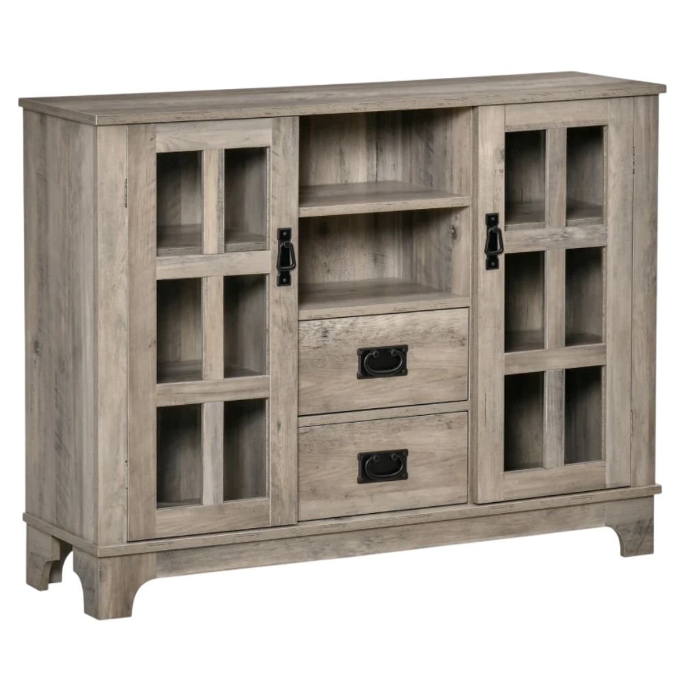 HOMCOM Glass Door Buffet Cabinet, Grey
