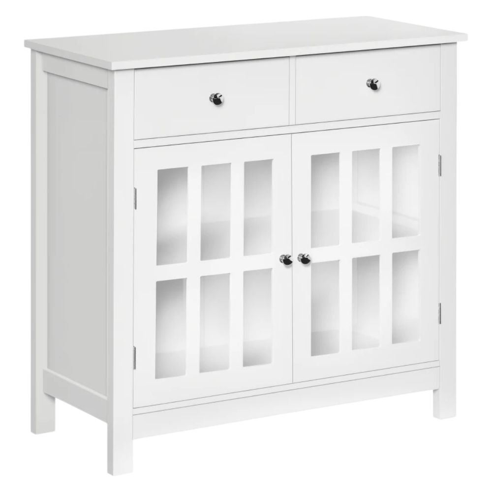 HOMCOM Sideboard Buffet Cabinet With Glass Doors and 2 Drawers