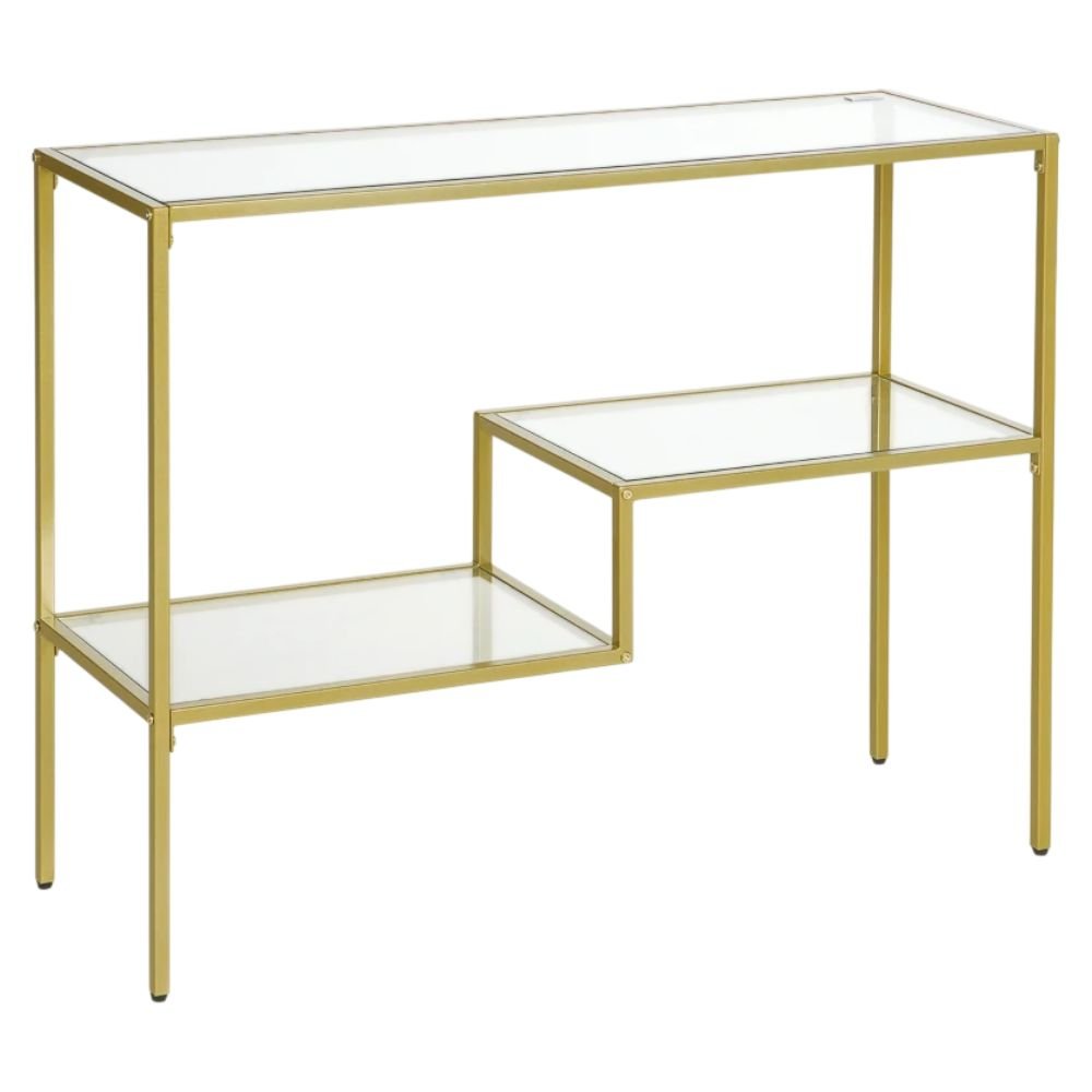 HOMCOM Gold Console Table, Glass Top