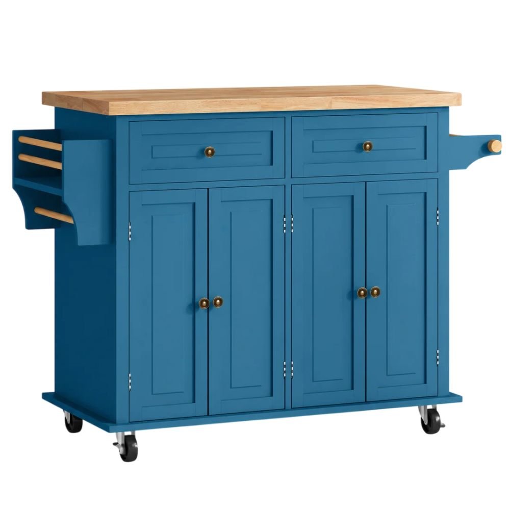 HOMCOM Kitchen Island Cart With Rubberwood Top