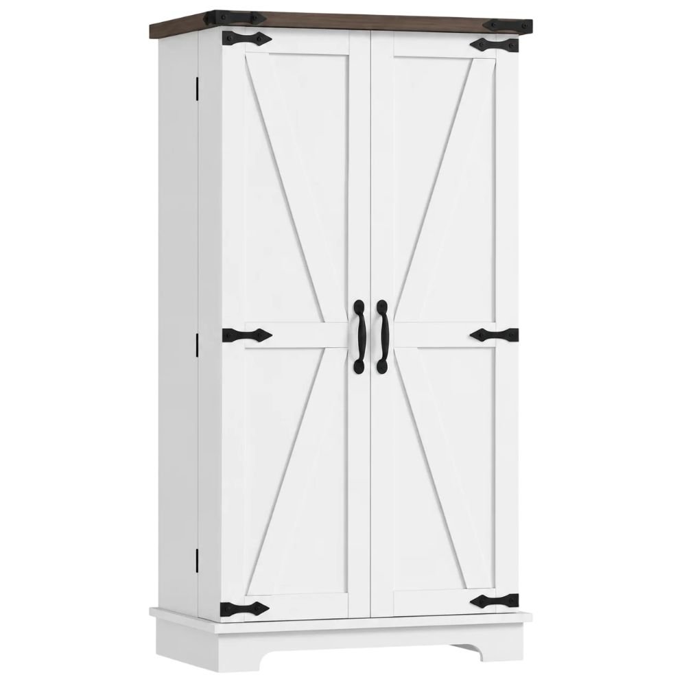 HOMCOM Barn-Door Pantry Cabinet With Sensor LED Light