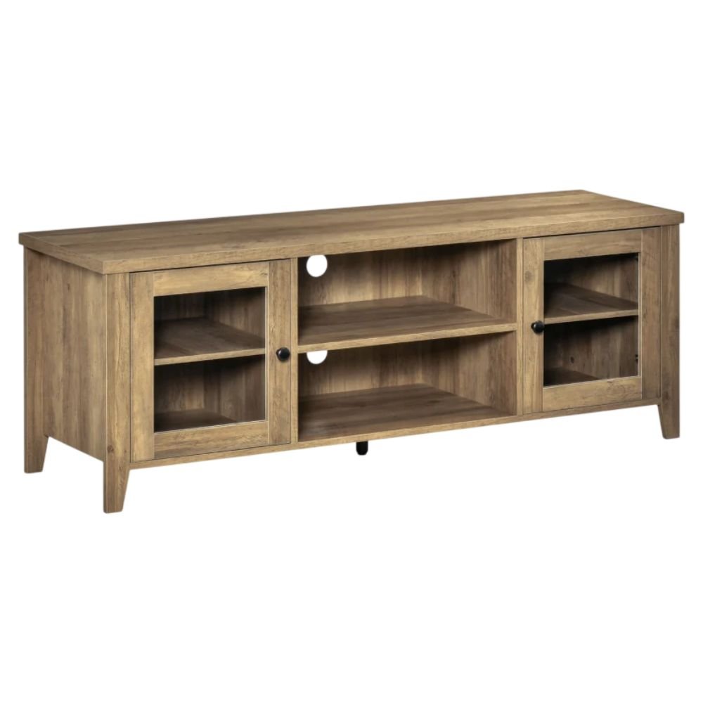 HOMCOM Modern TV Stand With Glass Doors