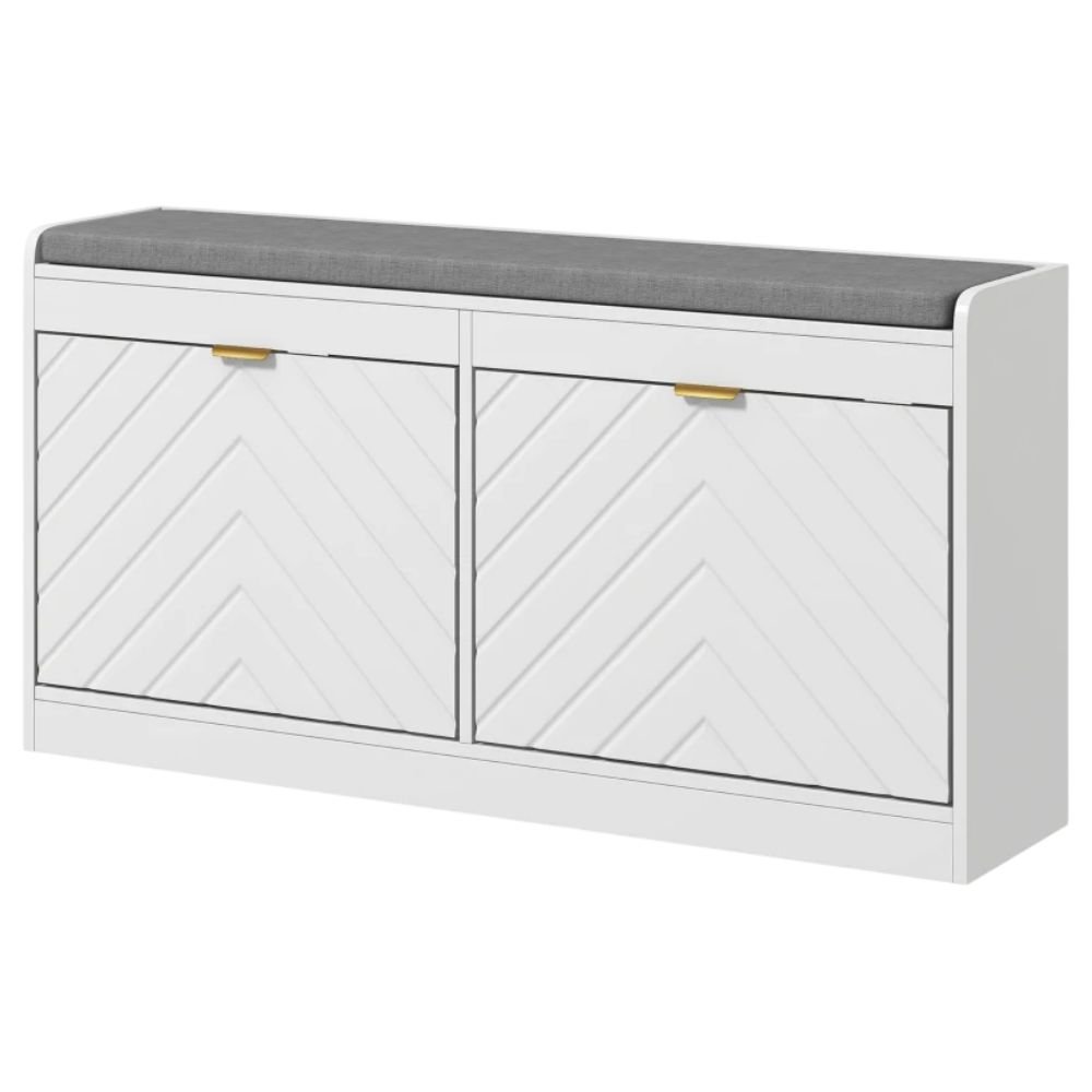 HOMCOM Narrow Shoe Bench With Flip Drawers