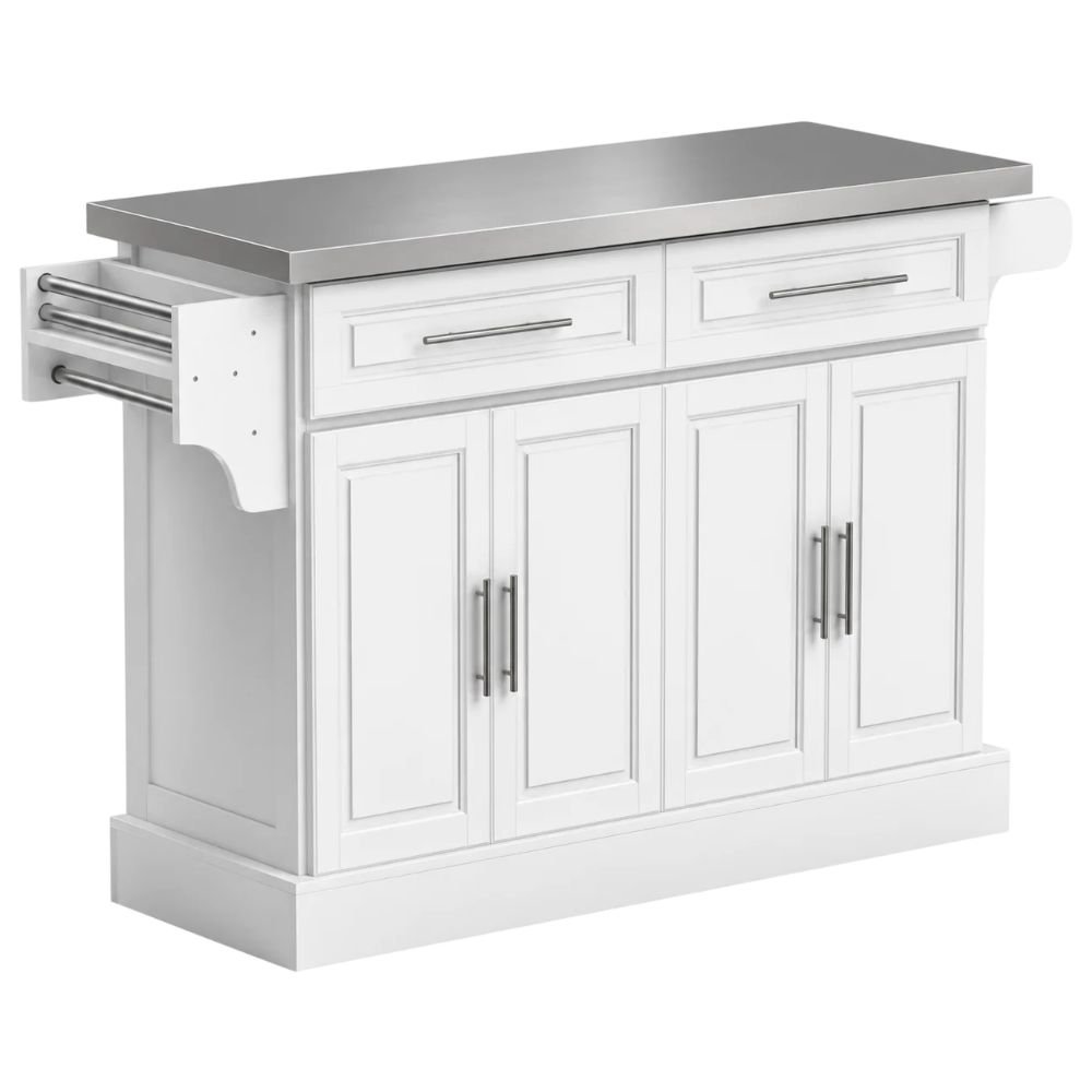 HOMCOM Rolling Kitchen Island With Stainless Steel Top