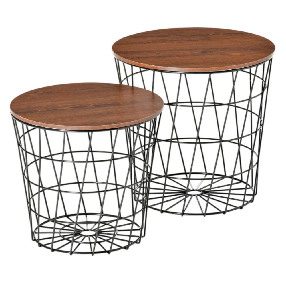 HOMCOM Nesting End Tables With Basket Storage, Set of 2