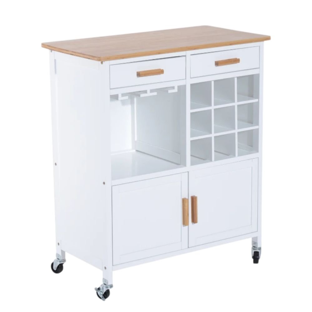 HOMCOM Serving Cart With Wine Rack and Stemware Holder