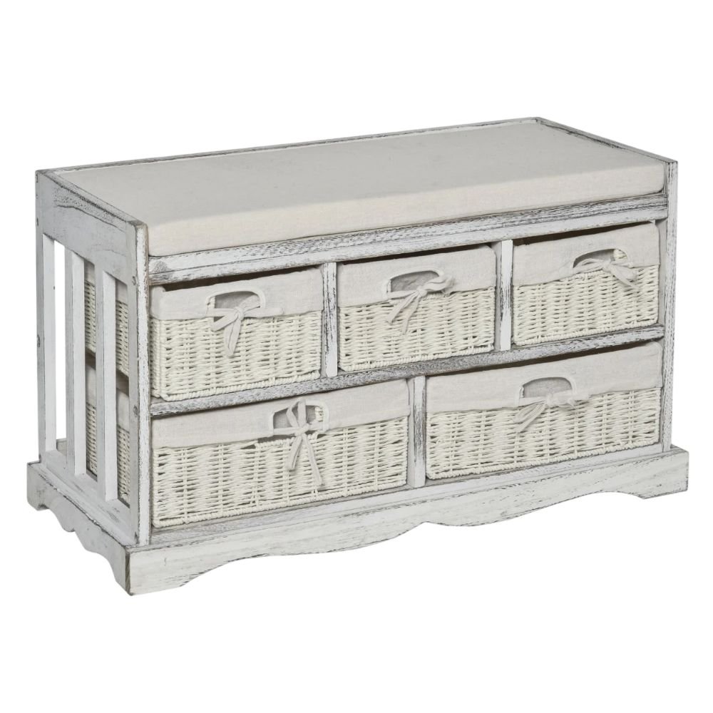 HOMCOM Shoe Bench With Cushion and Baskets