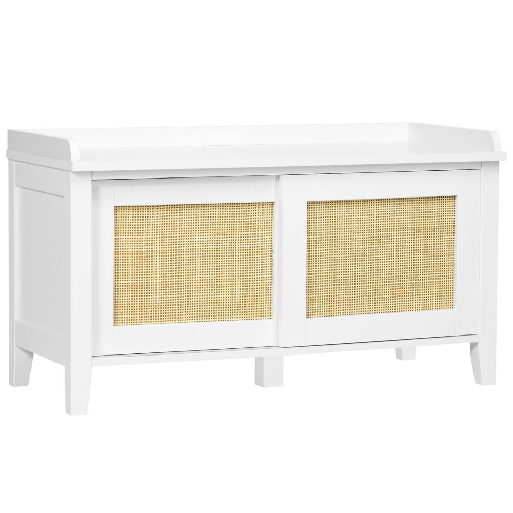 HOMCOM Shoe Storage Bench With Rattan Sliding Doors