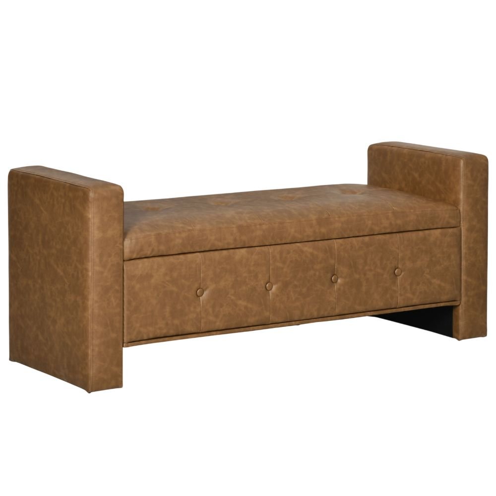HOMCOM Button-Tufted Faux Leather Storage Bench With Arms