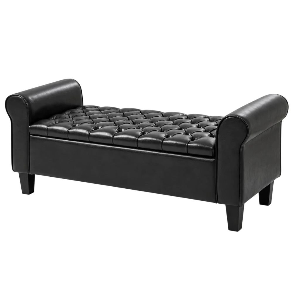 Homrest Rolled-Arm Faux Leather Storage Ottoman Bench