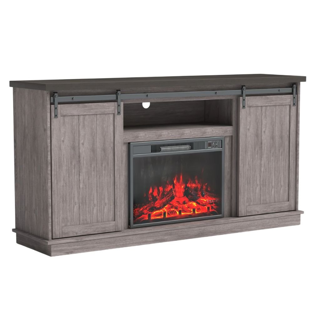 Homrest Rustic Fireplace TV Stand With Sliding Barn Doors