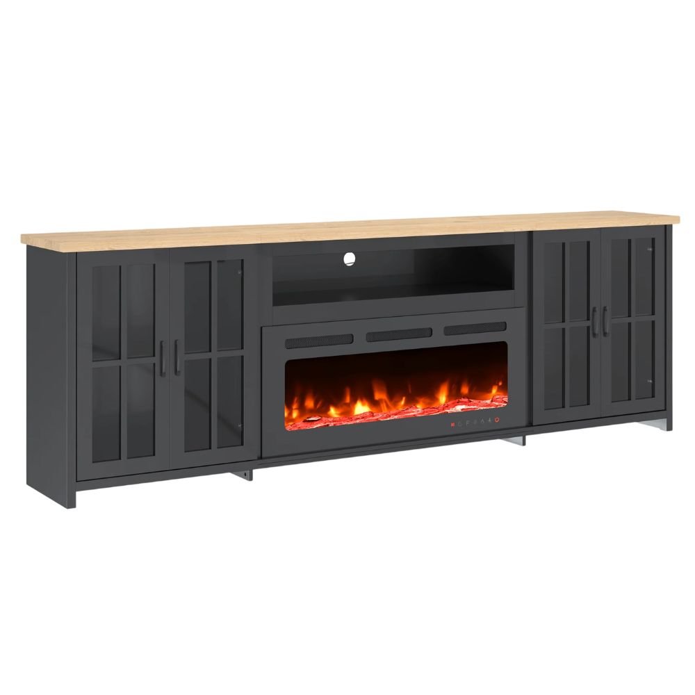 Homrest Fireplace TV Stand With Glass Door Cabinets