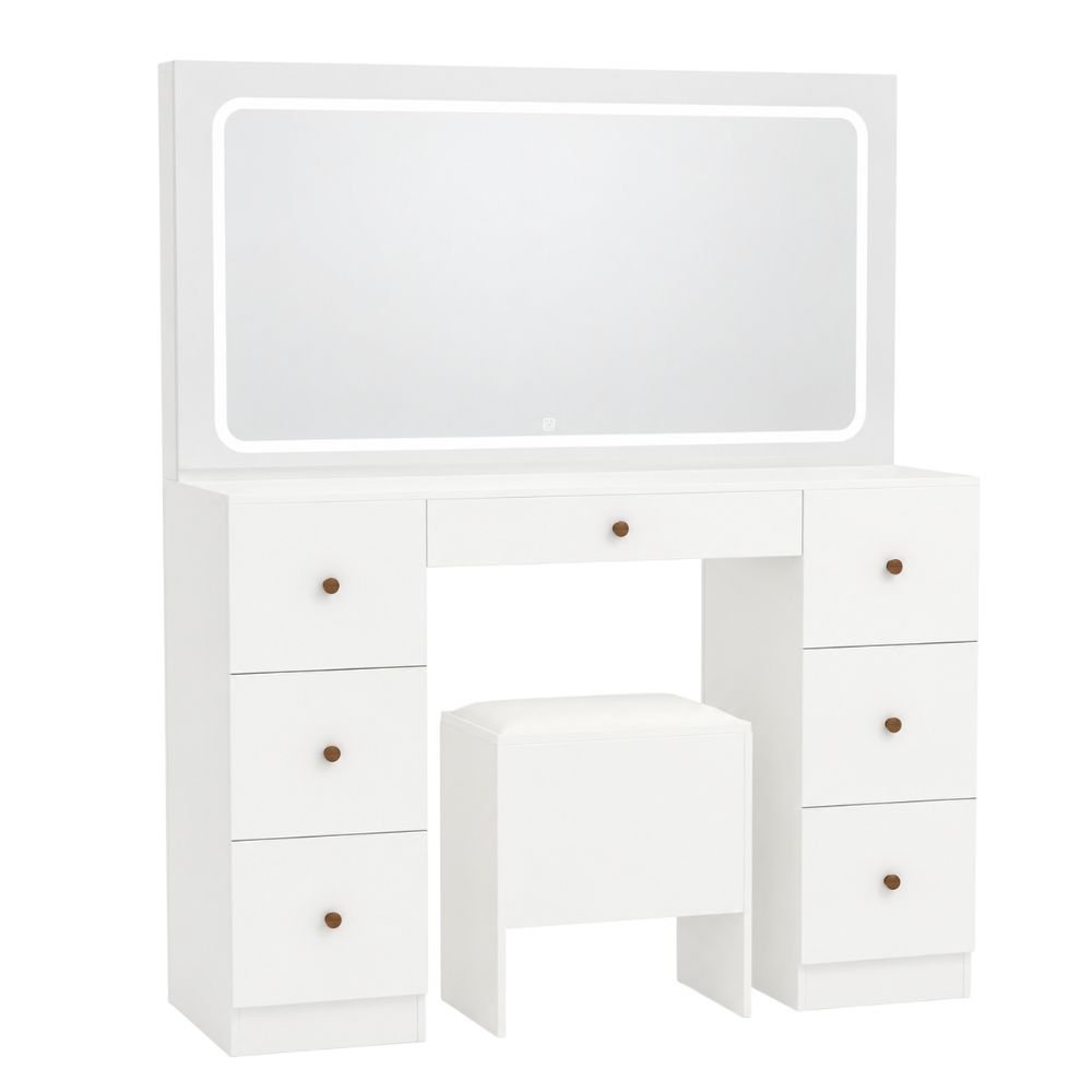 Homrest Modern Makeup Vanity Desk With LED Mirror and Stool