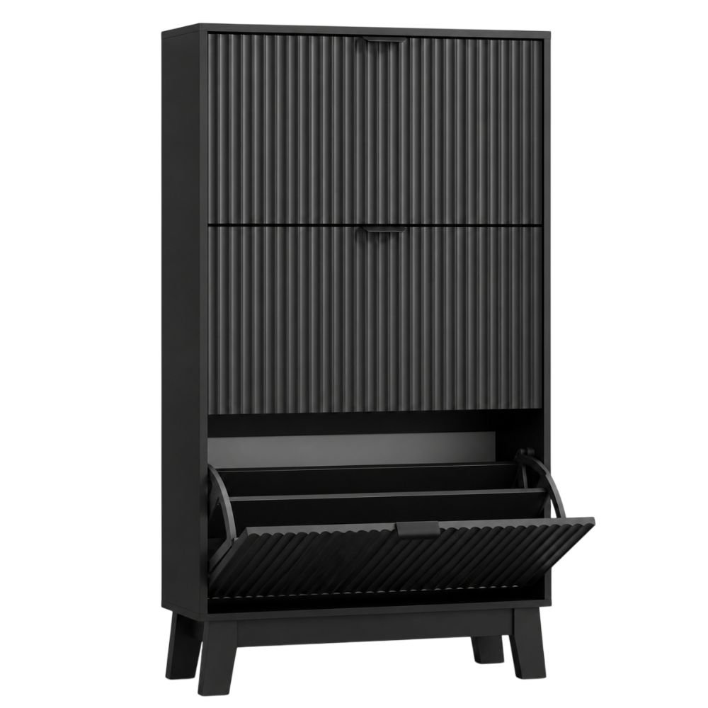 HUANLEGO Fluted Shoe Cabinet With 3 Flip Drawers