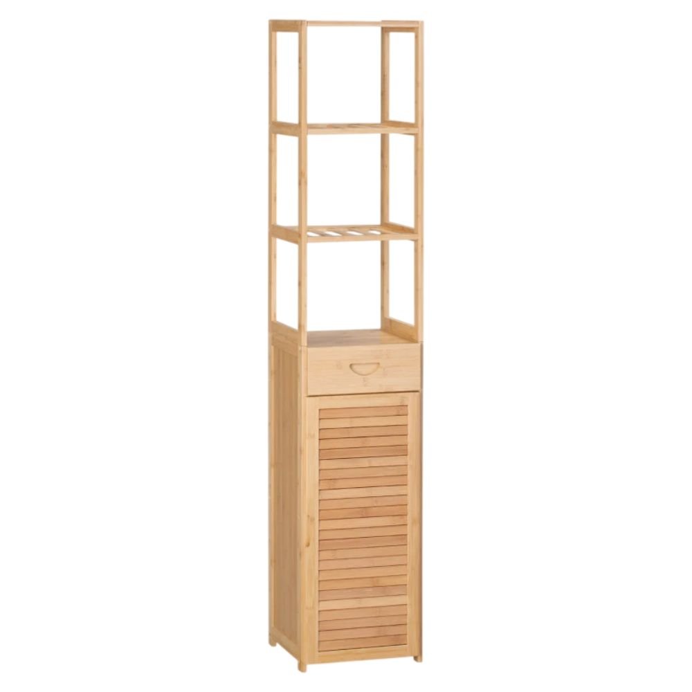 kleankin Bamboo Bathroom Cabinet With Louvered Door