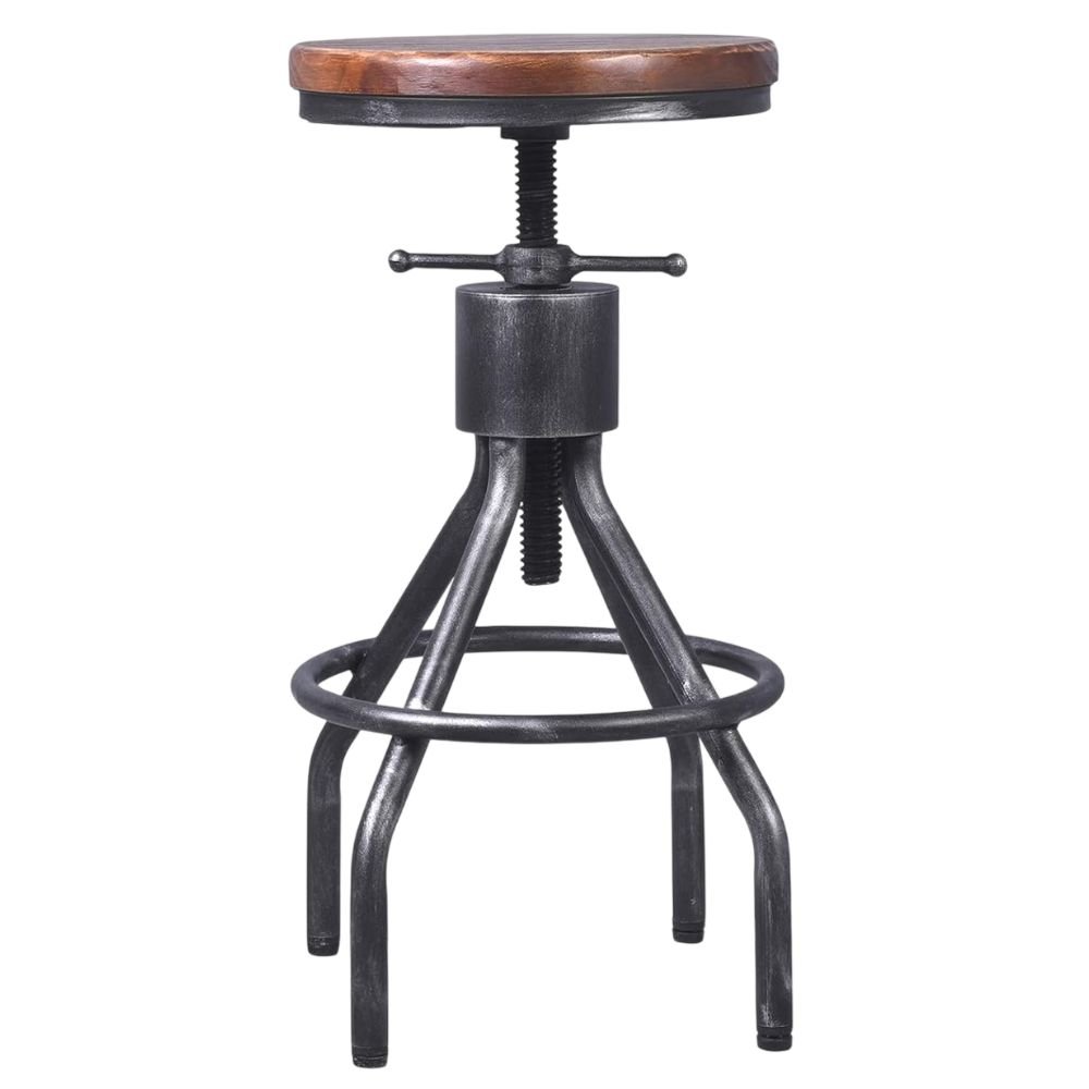 LOKKHAN Industrial Adjustable Wood and Metal Bar Stools, Set of 2